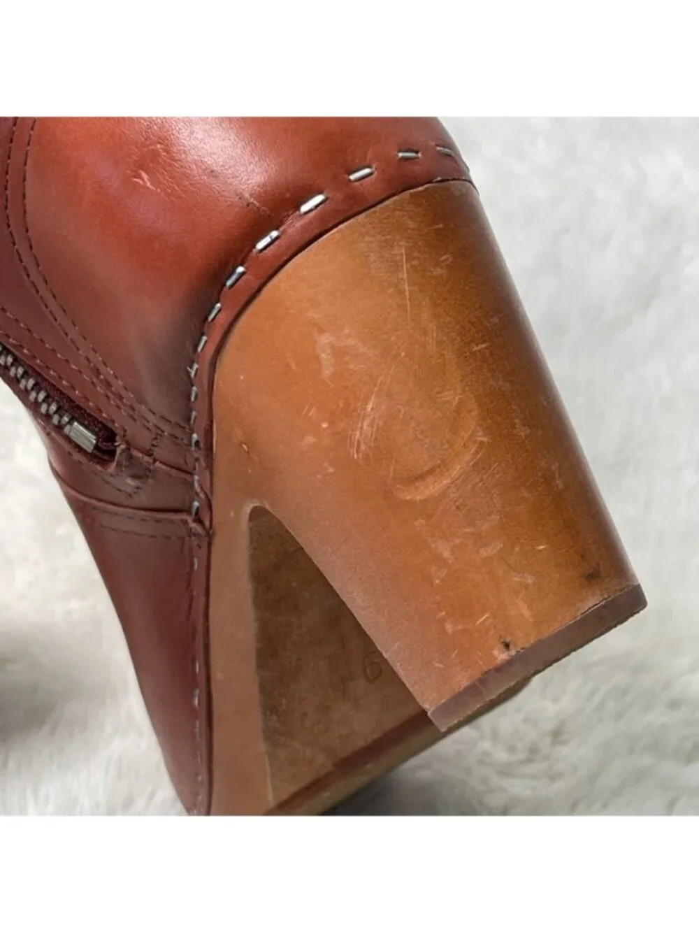 Swedish Hasbeens New Jodhpur Cognac Leather Clog Boots Wood Heel Size 39 / US 9 - Picture 10 of 14